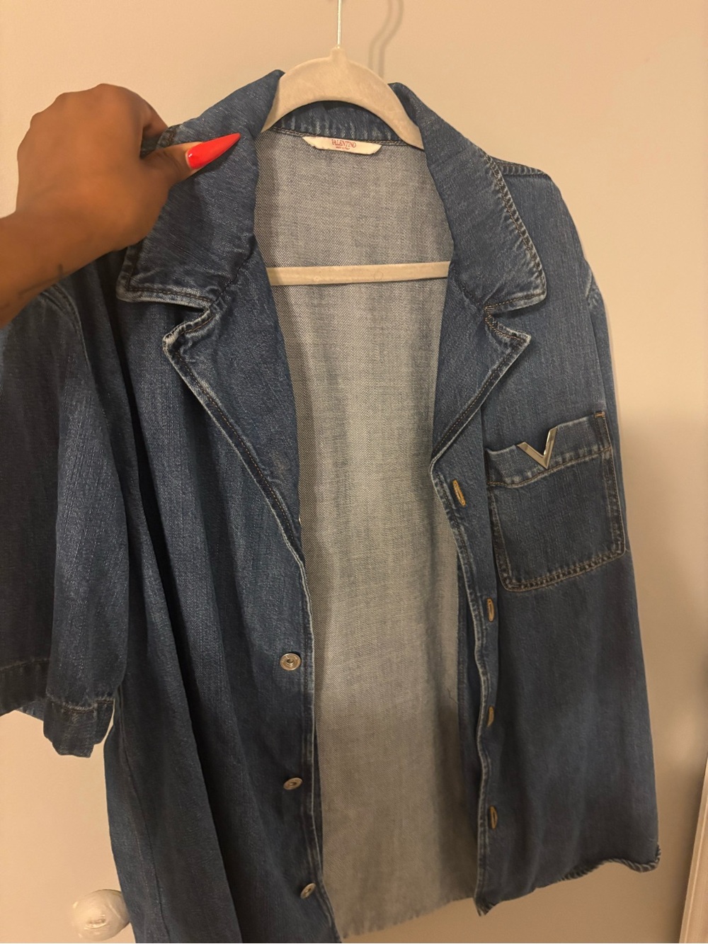 Valentino Men's Dark Blue Denim Button-Down Shirt